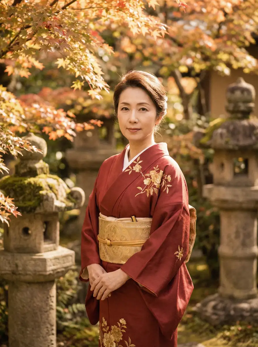 一位身穿暗红色和服的优雅 四虎 | 四虎电影资源站 - 四虎官方入口在线播放 在日式庭院中